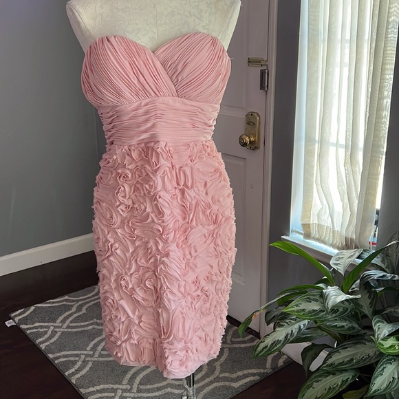JS Boutique Pink Strapless Pleat and Textured Dress - Picture 3 of 8